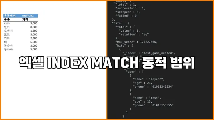 엑셀 INDEX MATCH 동적 범위